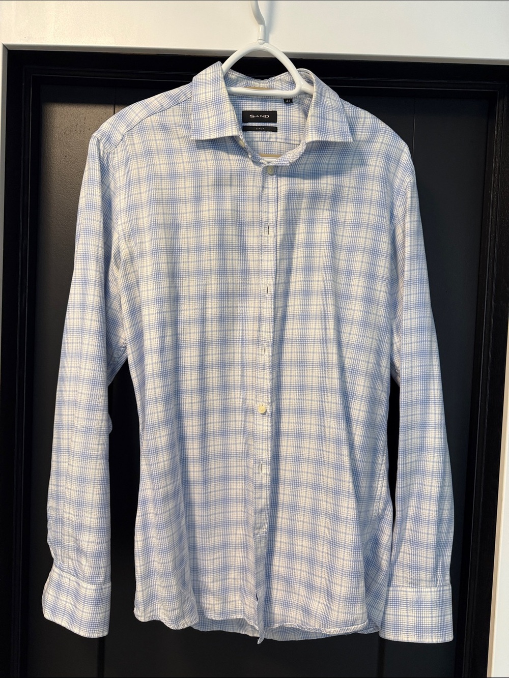 SAND Men's Blue & White Windowpane Dress Shirt